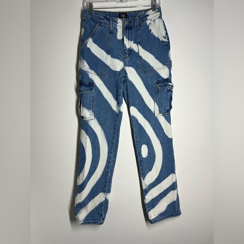 Simple Society Super High Rise Baggy Cargo Boyfriend Jeans Bleach Size 7/28
